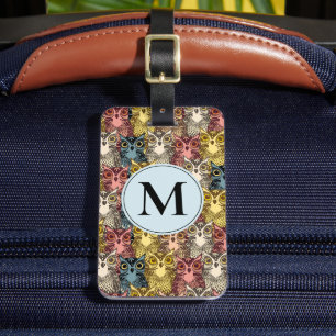Étiquette À Bagage Chouette boho colorée Motif et monogramme