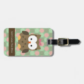 Étiquette À Bagage Chouette Brown mignonne avec bow rose (Devant horizontal)