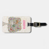 Étiquette À Bagage Chouette chatte et oiseaux dans un arbre Illustrat (Devant horizontal)