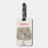 Étiquette À Bagage Chouette chatte et oiseaux dans un arbre Illustrat (Dos Vertical)