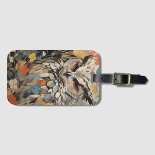 Étiquette À Bagage Chouette et fleurs en peinture printanière