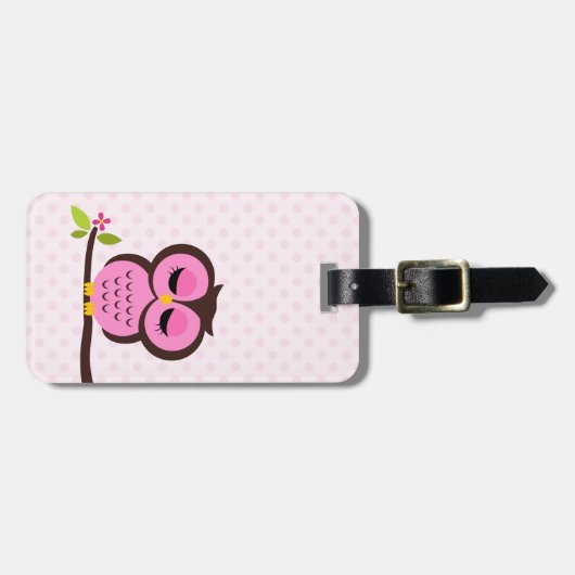 Étiquette À Bagage Chouette rose (Devant horizontal)