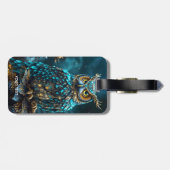 Étiquette À Bagage Chouette Turquoise en laiton Imaginaire (Dos horizontal)