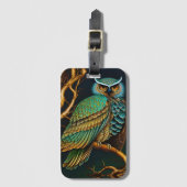 Étiquette À Bagage Chouette Turquoise et Or (Devant Vertical)