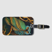 Étiquette À Bagage Chouette Turquoise et Or (Devant Horizontal)