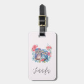 Étiquette À Bagage Chouettes amoureuses Assis sur une branche d'arbre (Devant Vertical)