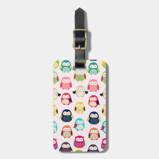 Étiquette À Bagage Chouettes de litte mignonnes rétro (Devant Vertical)