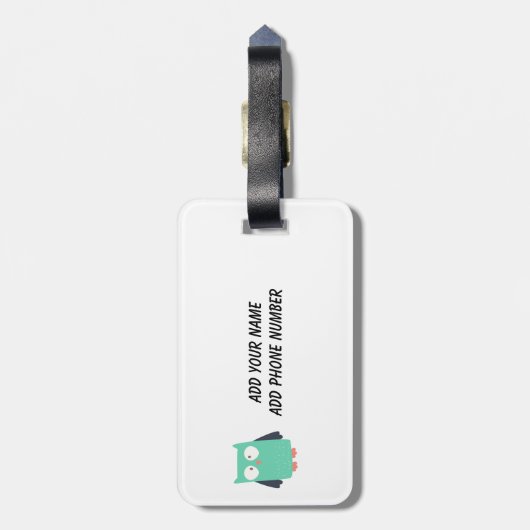 Étiquette À Bagage Chouettes lunaires turquoises (Dos Vertical)