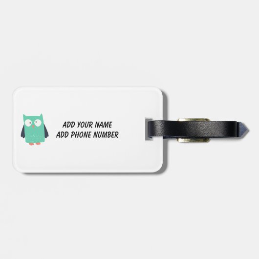 Étiquette À Bagage Chouettes lunaires turquoises (Dos horizontal)