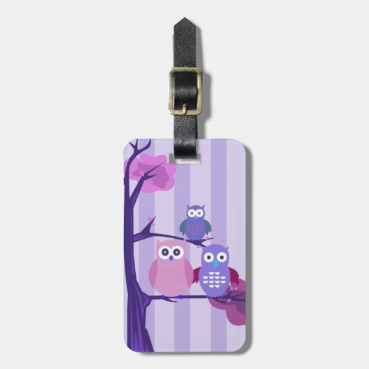 Étiquette À Bagage Chouettes pourpres (Devant Vertical)
