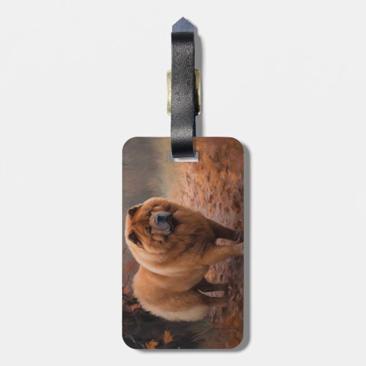 Étiquette À Bagage Chow Chow à l'automne Feuilles automne Inspire (Dos Vertical)