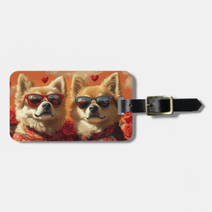 Étiquette À Bagage Chow Chow avec coeur Roses Saint-Valentin