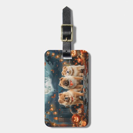 Étiquette À Bagage Chow Chow Halloween Éffrayant (Devant Vertical)