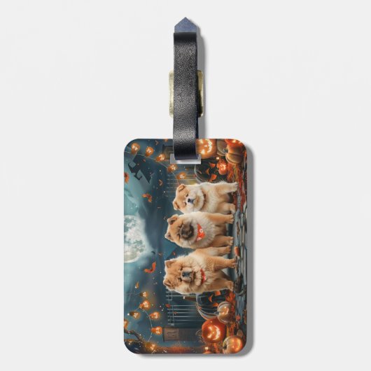 Étiquette À Bagage Chow Chow Halloween Éffrayant (Dos Vertical)