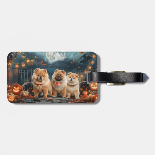 Étiquette À Bagage Chow Chow Halloween Éffrayant (Dos horizontal)