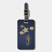 Étiquette À Bagage Christmas Monogram Golden Ornaments Navy Blue (Devant Vertical)
