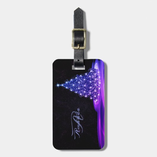 Étiquette À Bagage Christmas Monogram Pink Blue Winter Black Rustic (Devant Vertical)