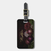 Étiquette À Bagage Christmas Monogram Pink Ornament Green Black (Devant Vertical)