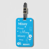 Étiquette À Bagage Ciel bleu avec fleurs blanches, Customisé (Devant Vertical)