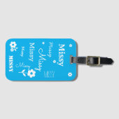 Étiquette À Bagage Ciel bleu avec fleurs blanches, Customisé (Devant Horizontal)