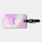 Étiquette À Bagage Ciel rose pastel avec arc-en-ciel jaune (Devant horizontal)
