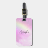 Étiquette À Bagage Ciel rose pastel avec arc-en-ciel jaune (Devant Vertical)