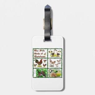 Étiquette À Bagage Cinq oiseaux de Noël