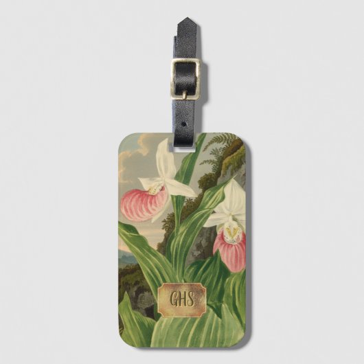 Étiquette À Bagage Ciseleur de dame rose Monogramme orchidée florale (Devant Vertical)
