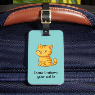 Étiquette À Bagage Citation de chat tigré orange grincheux vert