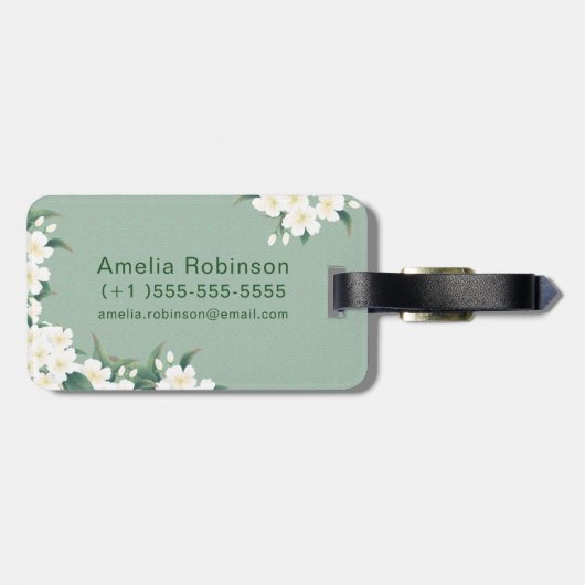 Étiquette À Bagage Citation inspirante du Motif de nuage vert Fleurs (Dos horizontal)