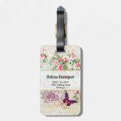 Étiquette À Bagage Citation inspirée et collage de papillon rose (Dos Vertical)