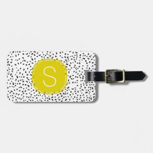 Étiquette À Bagage Citron Monogramme Noir et Blanc Zones Dalmatiennes