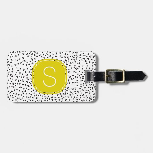 Étiquette À Bagage Citron Monogramme Noir et Blanc Zones Dalmatiennes (Devant horizontal)
