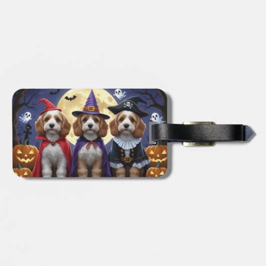 Étiquette À Bagage Citrouille de chien Cockapoo Halloween drôle (Dos horizontal)