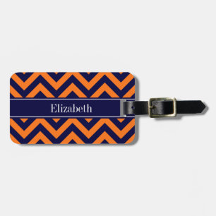 Étiquette À Bagage Citrouille Marine LG Chevron Bleu Marine Monogramm