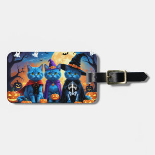 Étiquette À Bagage Citrouille russe Blue Cats Halloween drôle