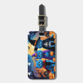 Étiquette À Bagage Citrouille russe Blue Cats Halloween drôle (Devant Vertical)