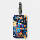 Étiquette À Bagage Citrouille russe Blue Cats Halloween drôle (Dos Vertical)