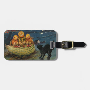 Étiquette À Bagage Citrouilles d'Halloween vintage Chat noir