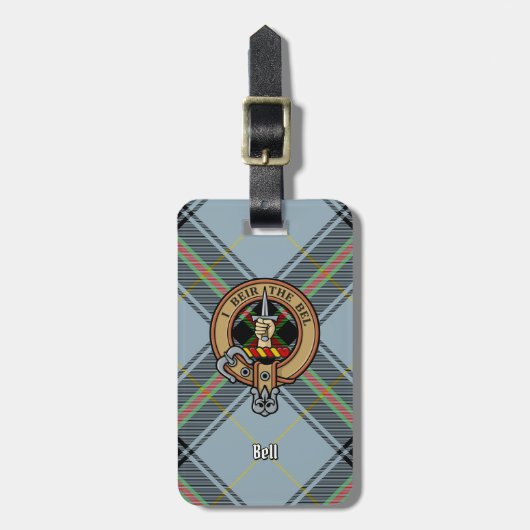 Étiquette À Bagage Clan Bell Crest sur Tartan (Devant Vertical)