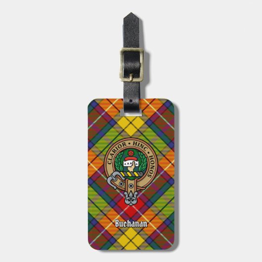 Étiquette À Bagage Clan Buchanan Crest sur Tartan (Devant Vertical)