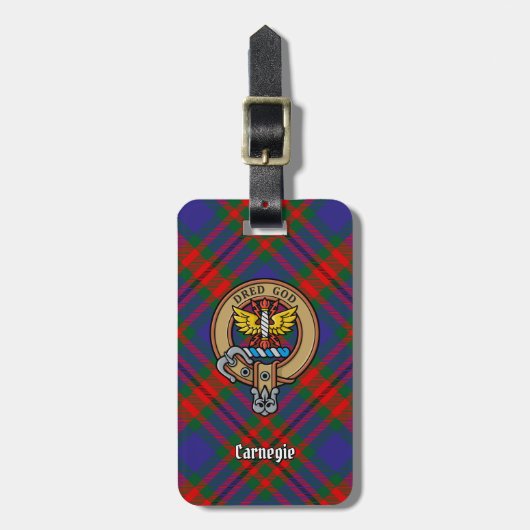 Étiquette À Bagage Clan Carnegie Crest sur Tartan (Devant Vertical)