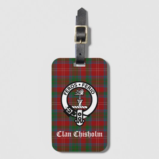 Étiquette À Bagage Clan Chisholm Crest Badge & Tartan (Devant Vertical)