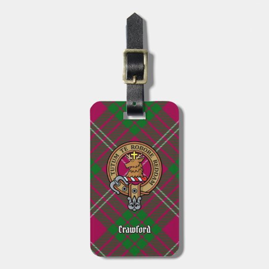 Étiquette À Bagage Clan Crawford Crest sur Tartan (Devant Vertical)