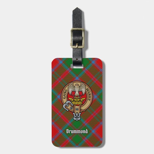 Étiquette À Bagage Clan Drummond Crest sur Tartan (Devant Vertical)