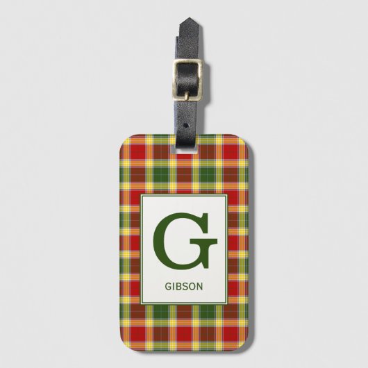Étiquette À Bagage Clan Gibbs Tartan Monogrammed (Devant Vertical)