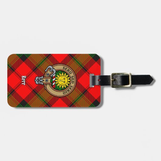 Étiquette À Bagage Clan Kerr Crest sur Tartan (Devant horizontal)