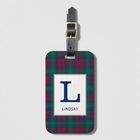 Étiquette À Bagage Clan Lindsay Tartan Monogrammed (Devant Vertical)