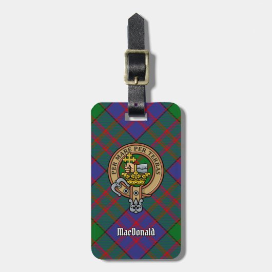 Étiquette À Bagage Clan MacDonald Crest sur Tartan (Devant Vertical)