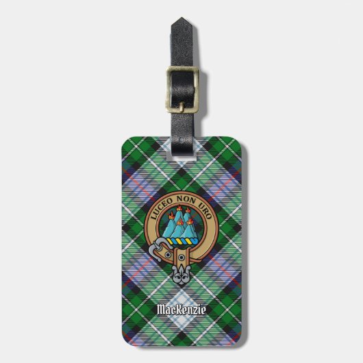 Étiquette À Bagage Clan MacKenzie Crest sur Tartan de robe (Devant Vertical)